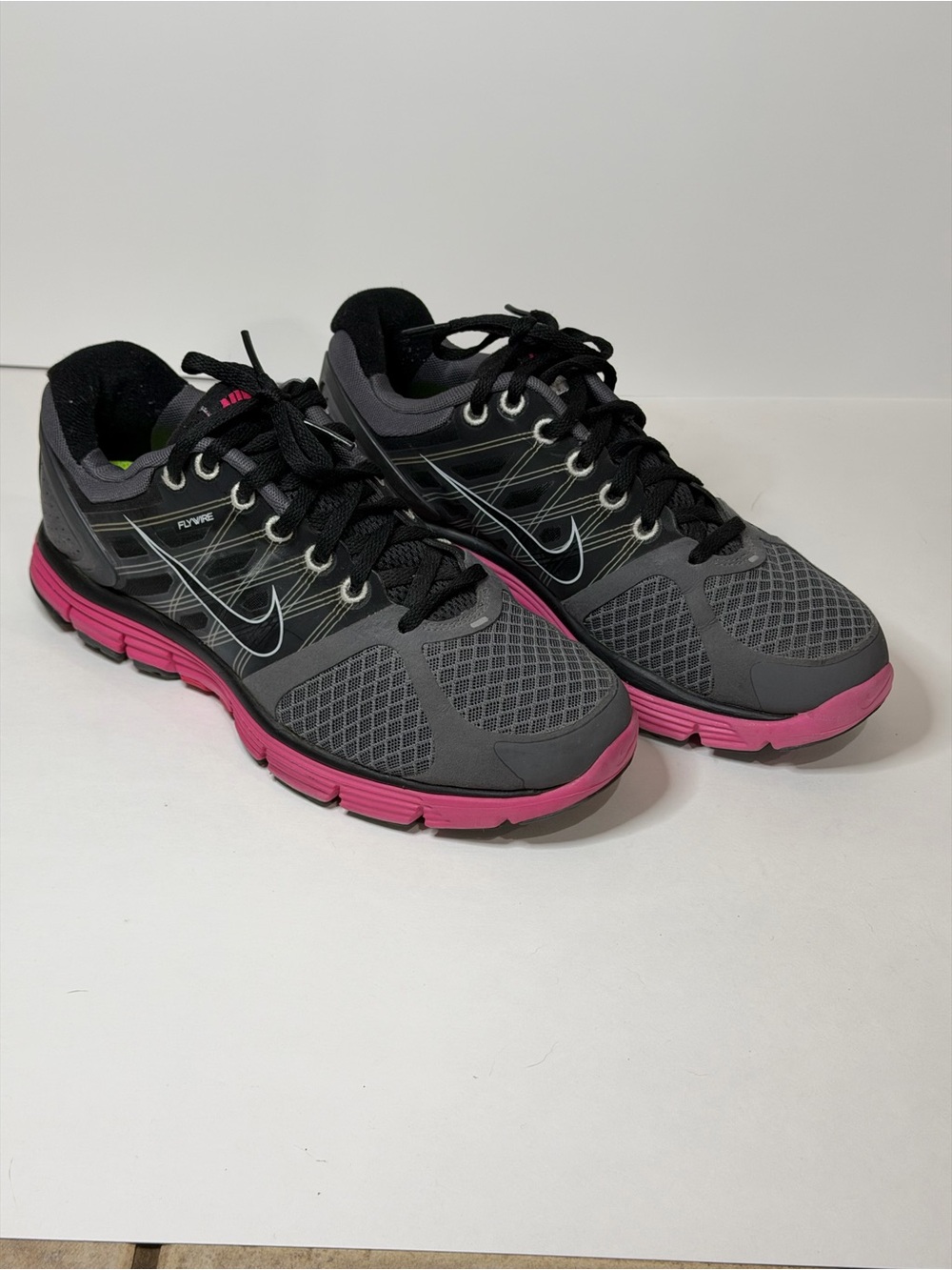 Nike LunarGlide+ 2 Flywire Running Shoes Dark Grey Black Hot Pink Y2K - Size 7